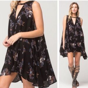 Free People Black Floral Keyhole Swing Dress Sz:XS